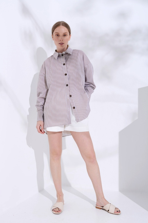 Рубашка Oversize, в коричневую полоску