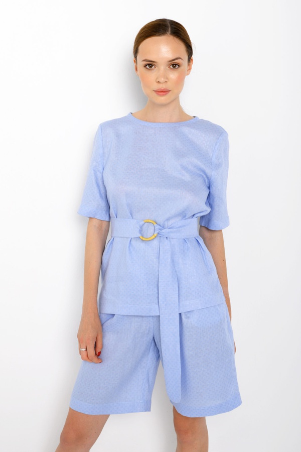 Льняной костюм с шортами, голубой