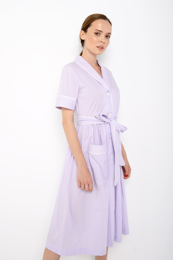 Платье с кантом в полоску, лавандовое