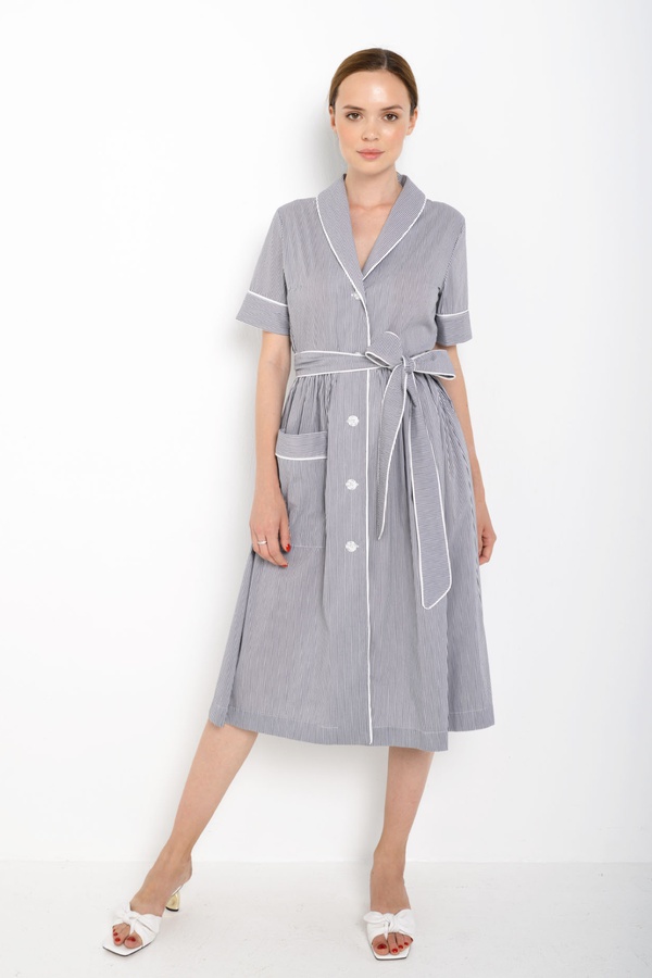 Платье с кантом в полоску, серое