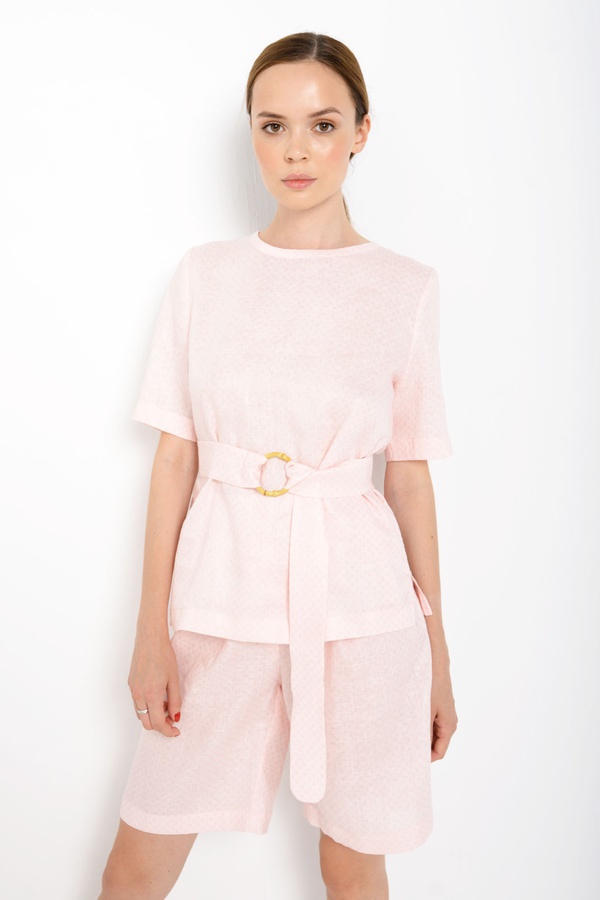 Льняной костюм с шортами, розовый