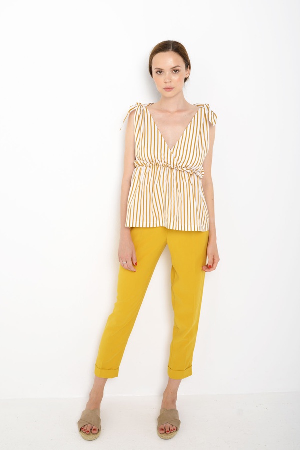 Топ на завязках из хлопка в желтую полоску