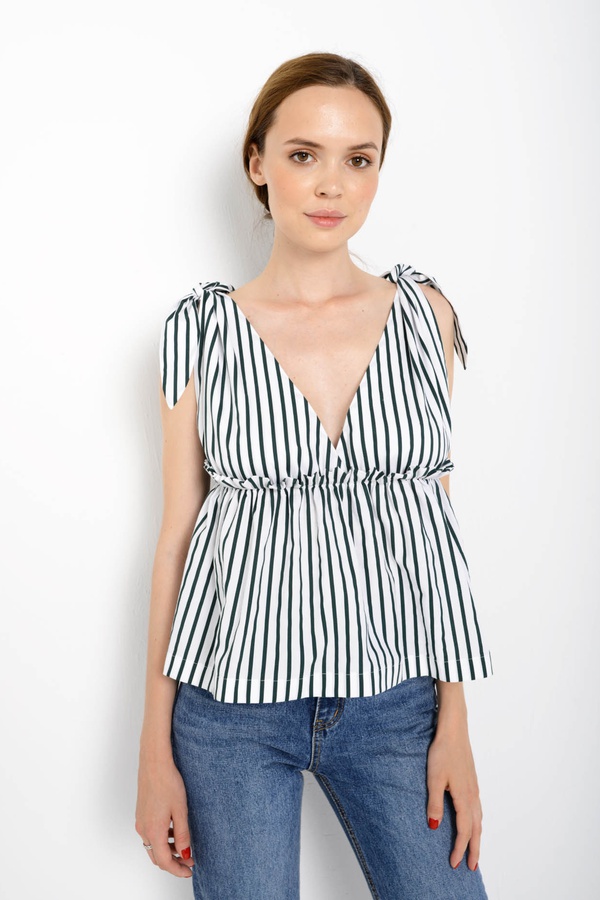 Топ на завязках из хлопка в тёмно-зеленую полоску