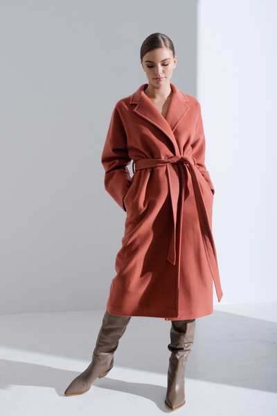 Пальто-халат из шерсти и кашемира, розовое