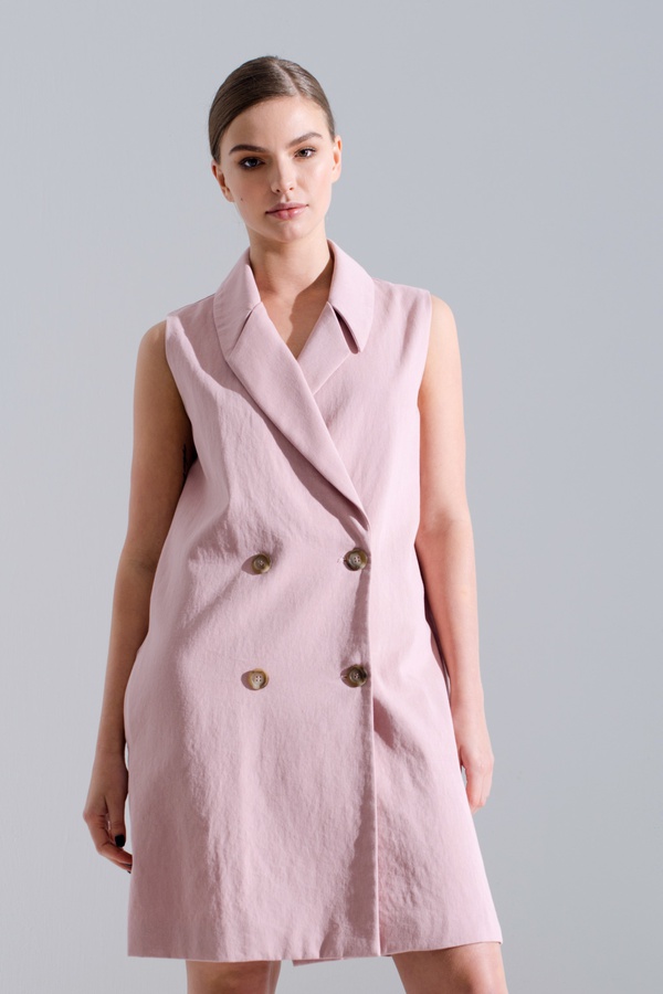 Платье-жилет с карманами, розовое