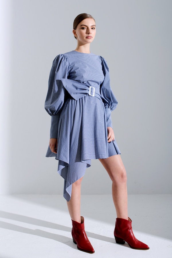 Платье с ассиметричной юбкой, синее