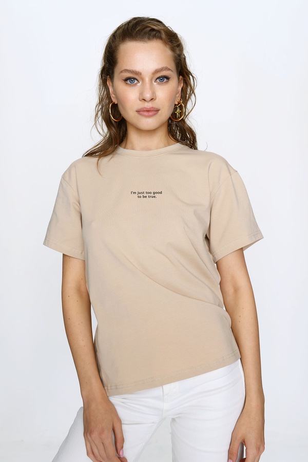 Футболка Lea, бежевая, принт