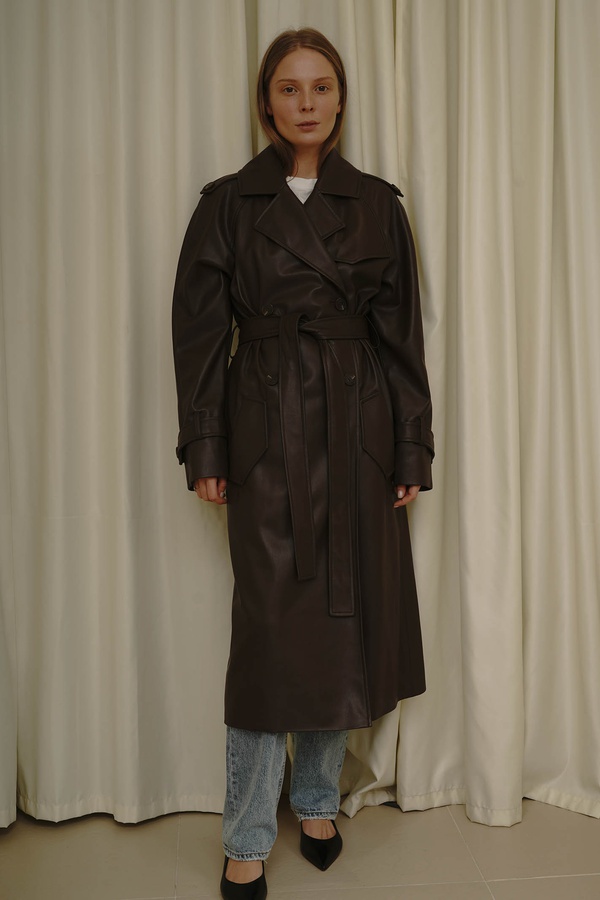 Тренч Michel из эко-кожи, коричневый